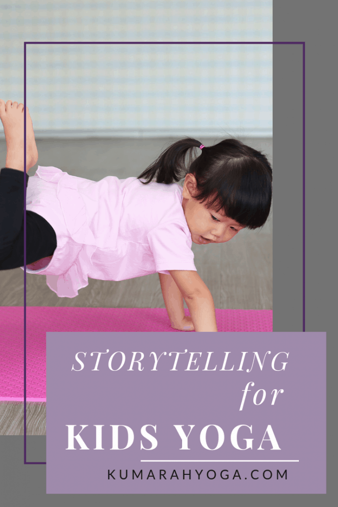 young child doing yoga pose on a yoga mat, storytelling for kids yoga,