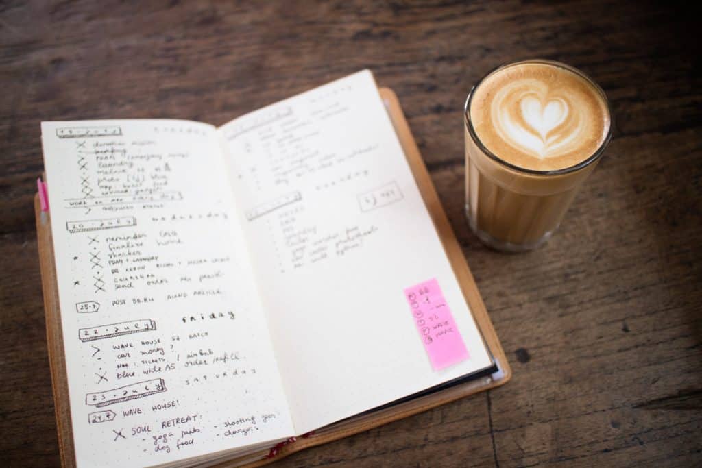 self-care ideas for the busy, stressed adult, kumarah yoga, ideas for self-care, bullet journal organizer, coffee, latte,