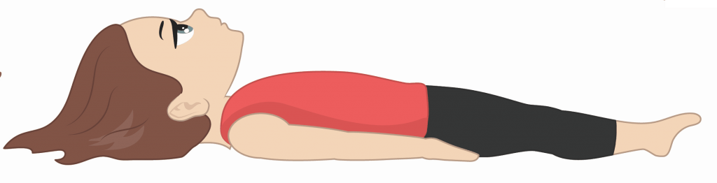 Savasana pose for kids, a child laying in resting pose with arms by sides and looking up