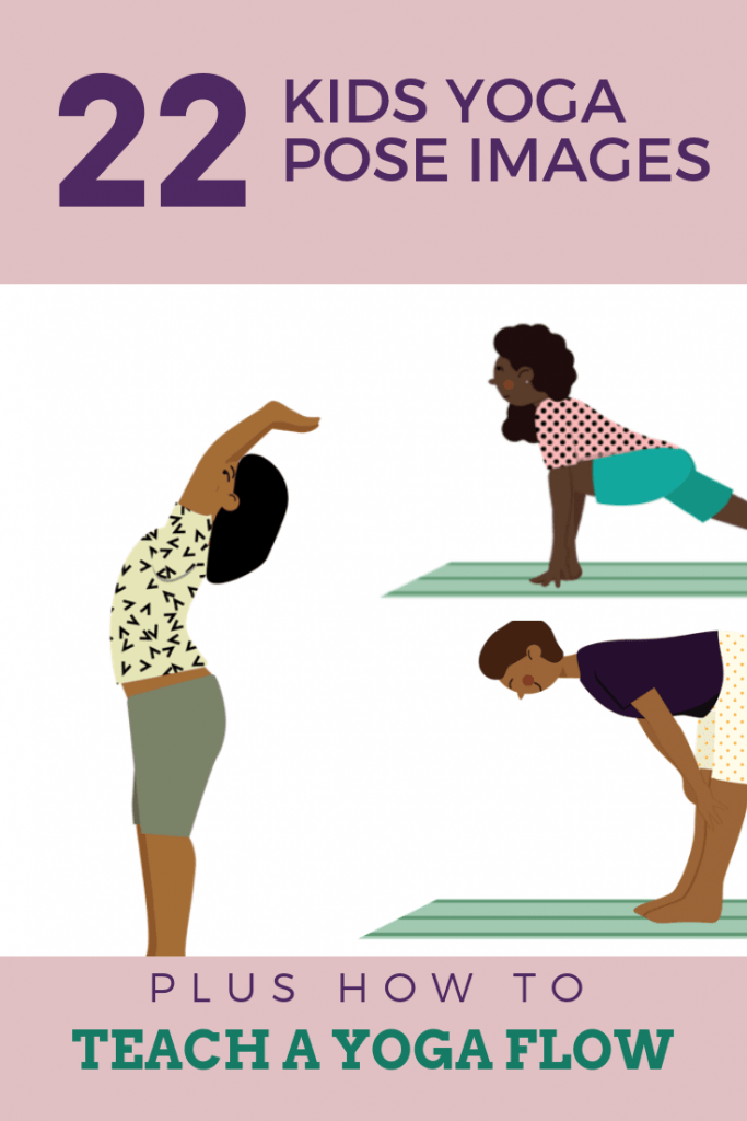 30 kids yoga pose images plus how to teach a yoga flow for kids, kids doing poses waterfall, low lunge and halfway lift