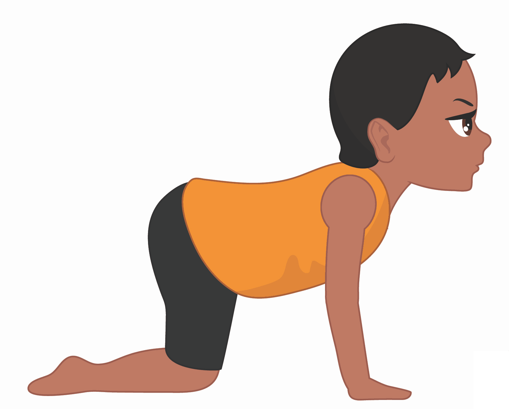 cow pose for kids, kneel on hands and knees and lower your tummy by arching your back and looking forward