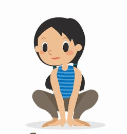 crouch in frog pose for kids with your feet on the floor, knees bent, and your hands resting in front of you, spring yoga for kids