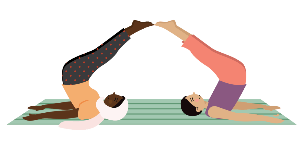 kids partner plow pose for playing games with a ball shoulder stand pass