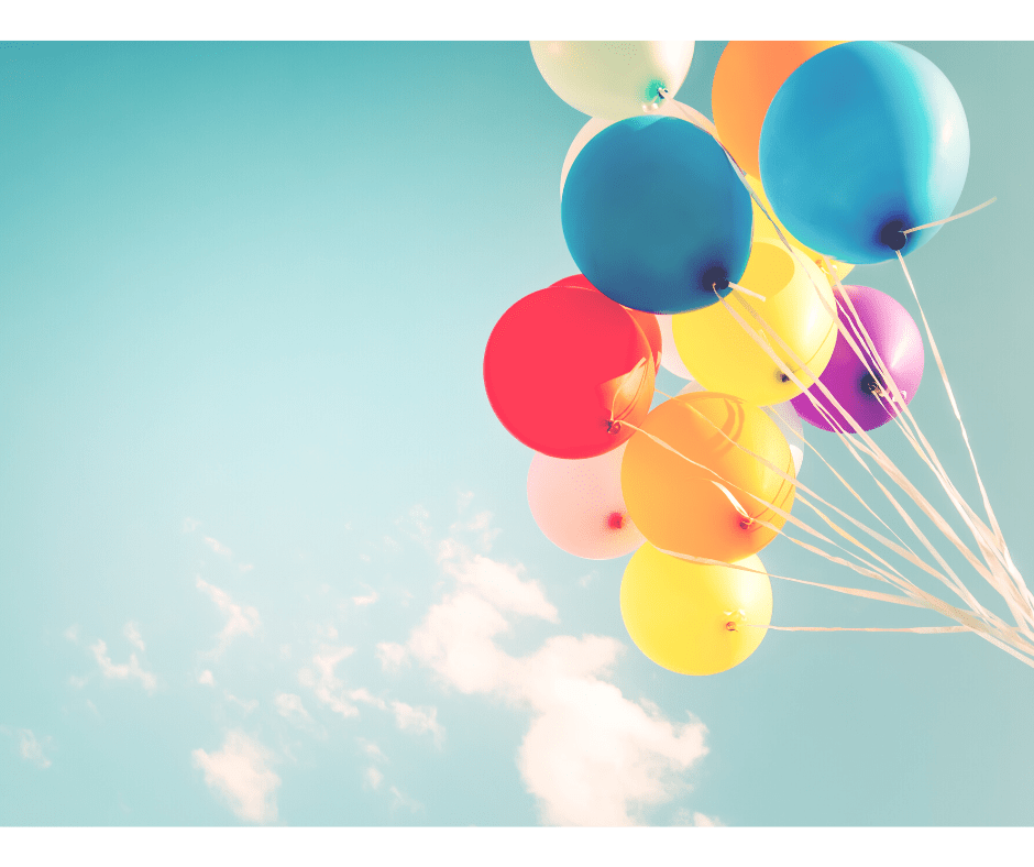 bunch of colorful balloons against a blue sky, Balloon Breating mindfulness meditation script for kids, guided imagery and relaxation for kids