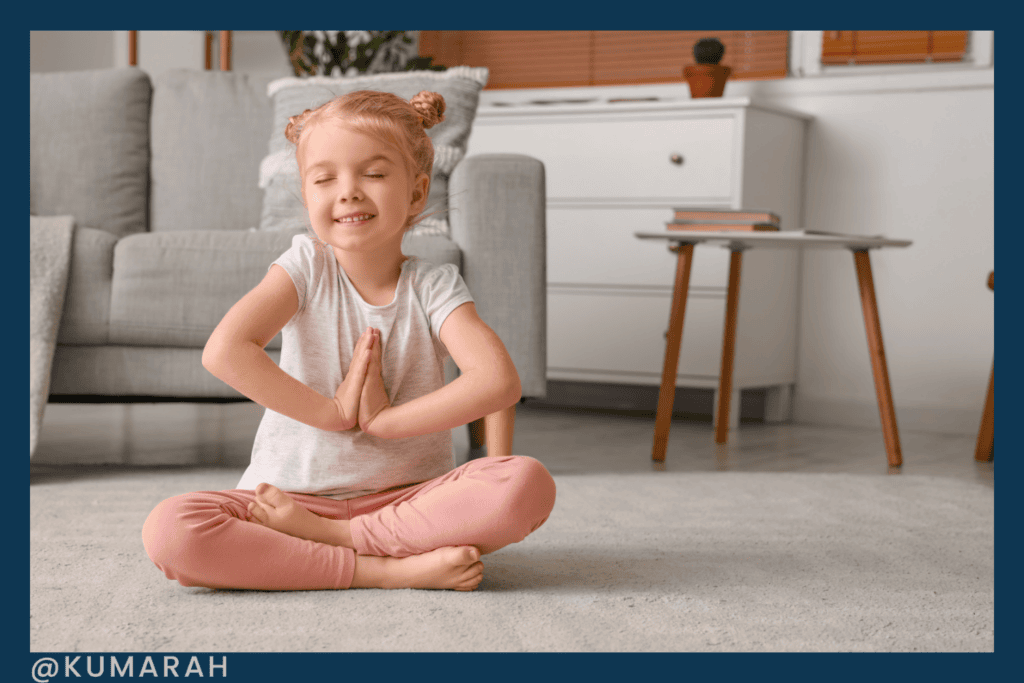 child doing affirmations in easy seated yoga pose