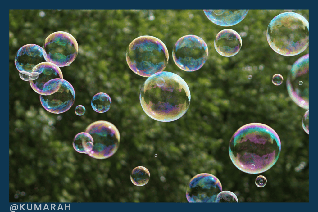 rainbow bubbles floating outside