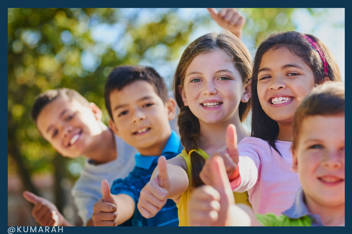 happy kids thumbs up