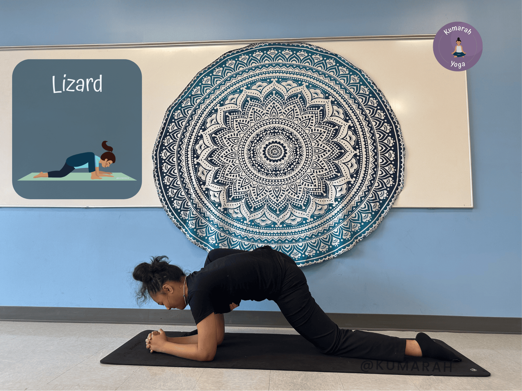teen doing lizard pose, iguana pose