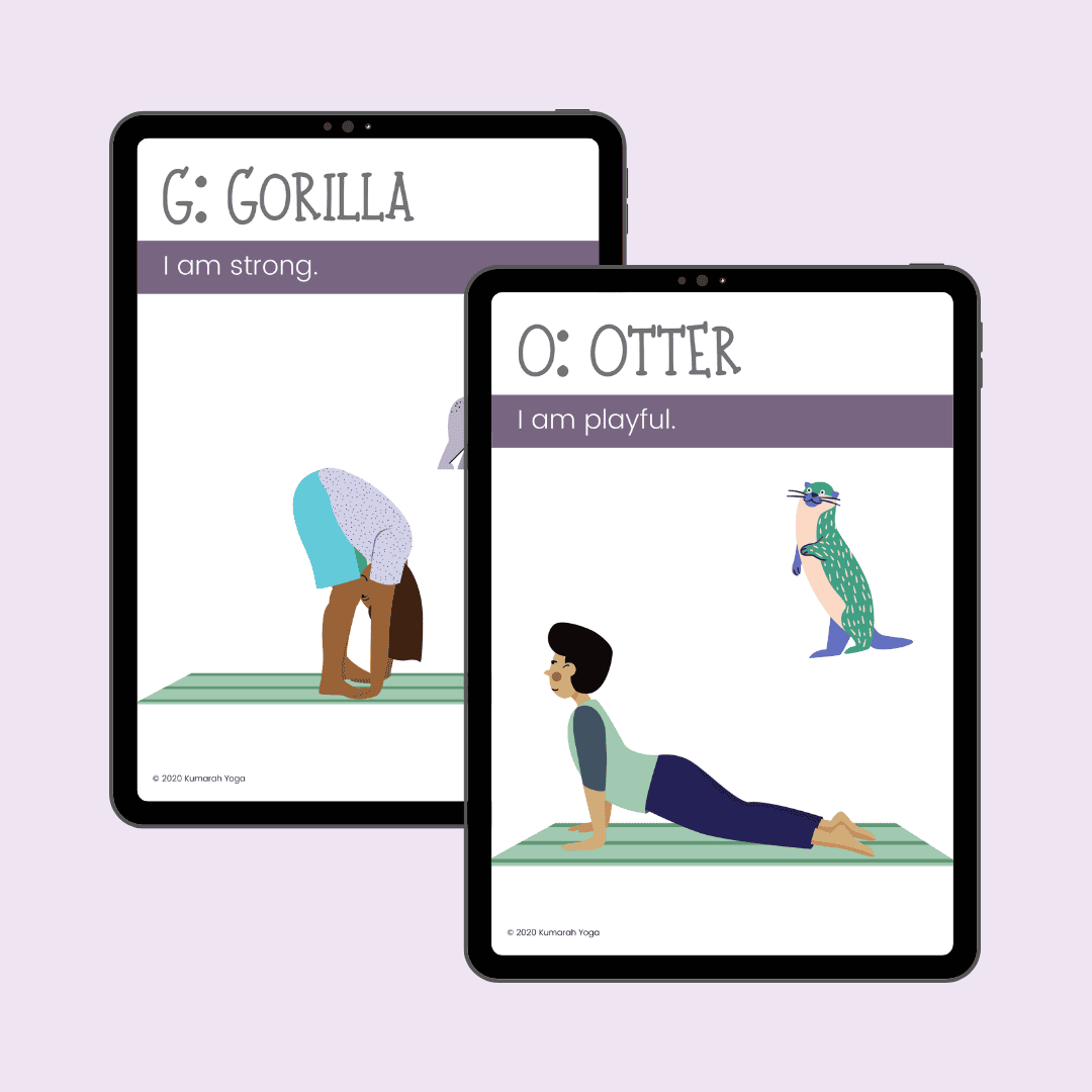 ABC kids yoga pose cards and poster printed and laid out