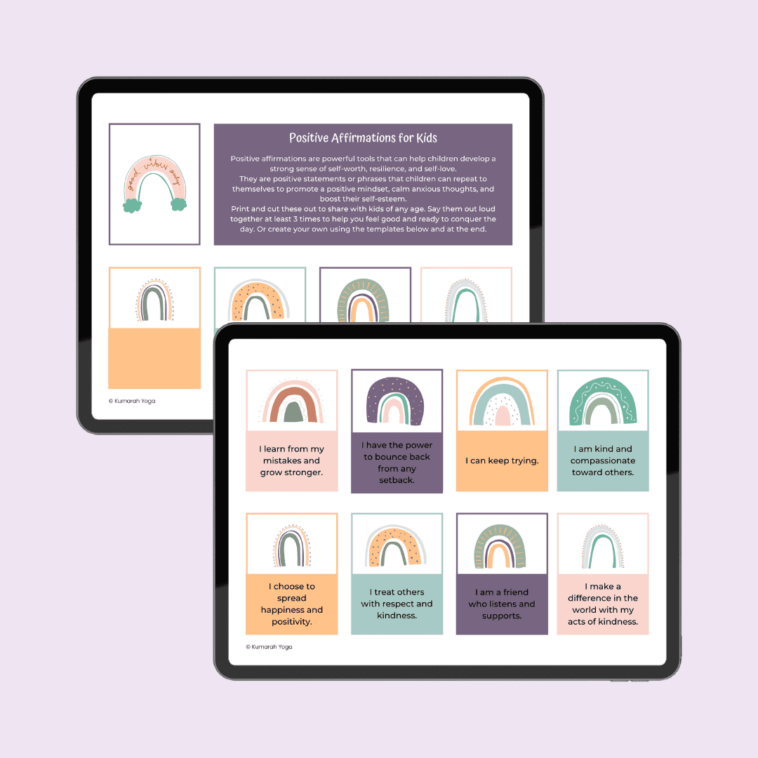 75 printable affirmation cards for kids shown laid out
